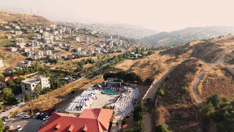 Qasr Al Karami from the air, with the village of Saoufar behind