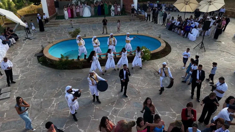 Dabke around the pool, seen from above